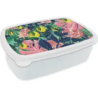MuchoWow Broodtrommel Wit - Lunchbox - Brooddoos - Bloemen - Fruit - Kleuren - 18x12x6 cm - Volwassenen
