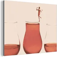 MuchoWow Wanddecoratie Metaal - Aluminium Schilderij Industrieel - Vrouw - Wijn - Wijnglas - Vintage - 160x120 cm - Dibond - Foto op aluminium - Industriële muurdecoratie - Voor de woonkamer/slaapkamer