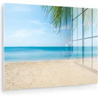 MuchoWow Glasschilderij 160x120 cm - Schilderij acrylglas - Strand - Tropisch - Palm - Foto op glas - Muurdecoratie woonkamer - Wanddecoratie slaapkamer - Schilderijen