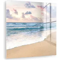 MuchoWow Glasschilderij 90x90 cm - Schilderij acrylglas - Strand - Wolken - Pastel - Foto op glas - Muurdecoratie woonkamer - Wanddecoratie slaapkamer - Schilderijen