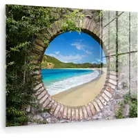 MuchoWow Glasschilderij 160x120 cm - Schilderij acrylglas - Strand - Zee - Doorkijk - Foto op glas - Muurdecoratie woonkamer - Wanddecoratie slaapkamer - Schilderijen