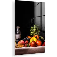 MuchoWow Glasschilderij 120x180 cm - Schilderij acrylglas - Stilleven - Eten - Drinken - Fruit - Zwart - Foto op glas - Muurdecoratie woonkamer - Wanddecoratie slaapkamer - Schilderijen