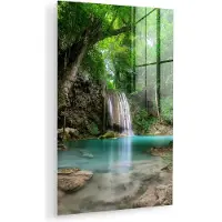 MuchoWow Glasschilderij 100x150 cm - Schilderij acrylglas - Jungle - Waterval - Planten - Water - Natuur - Foto op glas - Muurdecoratie woonkamer - Wanddecoratie slaapkamer - Schilderijen