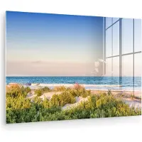 MuchoWow Glasschilderij 150x100 cm - Schilderij acrylglas - Strand - Planten - Licht - Foto op glas - Muurdecoratie woonkamer - Wanddecoratie slaapkamer - Schilderijen