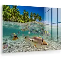 MuchoWow Glasschilderij 180x120 cm - Schilderij acrylglas - Strand - Vissen - Tropisch - Foto op glas - Muurdecoratie woonkamer - Wanddecoratie slaapkamer - Schilderijen