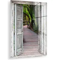 MuchoWow Glasschilderij 30x40 cm - Schilderij acrylglas - Brug - Bos - Doorkijk - Foto op glas - Muurdecoratie woonkamer - Wanddecoratie slaapkamer - Schilderijen