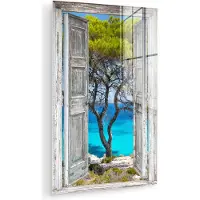 MuchoWow Glasschilderij 20x30 cm - Schilderij acrylglas - Boom - Tropisch - Zee - Doorkijk - Strand - Foto op glas - Muurdecoratie woonkamer - Wanddecoratie slaapkamer - Schilderijen