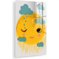 MuchoWow Glasschilderij 40x60 cm - Schilderij acrylglas - Zon - Gezicht - Geel - Wolken - Regen - Foto op glas - Muurdecoratie woonkamer - Wanddecoratie slaapkamer - Schilderijen
