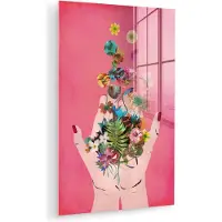 MuchoWow Glasschilderij 100x150 cm - Schilderij acrylglas - Bloemen - Abstract - Roze - Kunst - Foto op glas - Muurdecoratie woonkamer - Wanddecoratie slaapkamer - Schilderijen