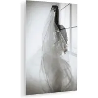 MuchoWow Glasschilderij 120x180 cm - Schilderij acrylglas - Vrouwen - Jurk - Dansen - Zwart wit - Foto op glas - Muurdecoratie woonkamer - Wanddecoratie slaapkamer - Schilderijen