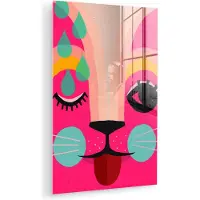 MuchoWow Glasschilderij 20x30 cm - Schilderij acrylglas - Kinderen - Kat - Roze - Kunst - Abstract - Foto op glas - Muurdecoratie woonkamer - Wanddecoratie slaapkamer - Schilderijen