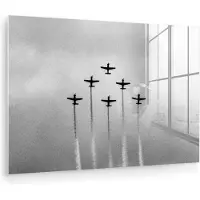MuchoWow Glasschilderij 180x120 cm - Schilderij acrylglas - Vintage - Vliegtuig - Lucht - Wolken - Zwart wit - Foto op glas - Muurdecoratie woonkamer - Wanddecoratie slaapkamer - Schilderijen