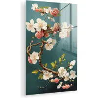MuchoWow Glasschilderij 120x180 cm - Schilderij acrylglas - Bloemen - Bloesem - Kersen - Tak - Wit - Foto op glas - Muurdecoratie woonkamer - Wanddecoratie slaapkamer - Schilderijen