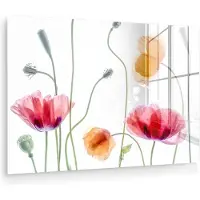 MuchoWow Glasschilderij bloemen - Schilderij op glas - Klaproos - Lente - Wit - Acrylglas - Wanddecoratie glas - 60x40 cm