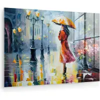 MuchoWow Glasschilderij 180x120 cm - Schilderij acrylglas - Olieverf - Paraplu - Vrouw - Straat - Kunst - Foto op glas - Muurdecoratie woonkamer - Wanddecoratie slaapkamer - Schilderijen