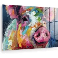 MuchoWow Glasschilderij 180x120 cm - Schilderij acrylglas - Varken - Olieverf - Dieren - Kunst - Foto op glas - Muurdecoratie woonkamer - Wanddecoratie slaapkamer - Schilderijen