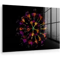 MuchoWow Glasschilderij 60x40 cm - Schilderij acrylglas - Bloemen - Oranje - Roze - Zwart - Foto op glas - Muurdecoratie woonkamer - Wanddecoratie slaapkamer - Schilderijen