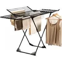 Homra Wasrek Inklapbaar - Tot 22m Was - Staand Droogrek Inklapbaar - Ruimtebesparend Wasrek - Droogrekken - Ecologisch Was Drogen - 182x97x103 CM - Metaal Zwart - Geschikt voor Grote Gezinnen