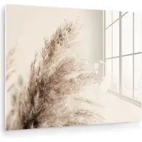 MuchoWow Glasschilderij 160x120 cm - Schilderij acrylglas - Planten - Pampas pluimen - Pampasgras - Beige - Natuur - Foto op glas - Muurdecoratie woonkamer - Wanddecoratie slaapkamer - Schilderijen