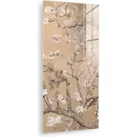 MuchoWow Glasschilderij 40x80 cm - Schilderij acrylglas - Amandelbloesem - Kunst - Van Gogh - Beige - Foto op glas - Muurdecoratie woonkamer - Wanddecoratie slaapkamer - Schilderijen