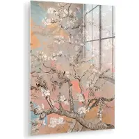 MuchoWow Glasschilderij 60x80 cm - Schilderij acrylglas - Amandelbloesem - Kunst - Van Gogh - Pastel - Foto op glas - Muurdecoratie woonkamer - Wanddecoratie slaapkamer - Schilderijen