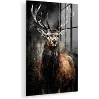MuchoWow Glasschilderij 20x30 cm - Schilderij acrylglas - Hert - Zwart - Dier - Hertenkop - Foto op glas - Muurdecoratie woonkamer - Wanddecoratie slaapkamer - Schilderijen