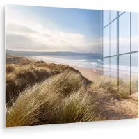 MuchoWow Glasschilderij 40x30 cm - Schilderij acrylglas - Duin - Strand - Water - Foto op glas - Muurdecoratie woonkamer - Wanddecoratie slaapkamer - Schilderijen