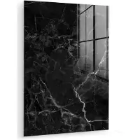 MuchoWow Glasschilderij marmer - Zwart - Luxe - Design - Marmerlook - Foto op glas - Wanddecoratie glas - Slaapkamer - 60x80 cm - Schilderij glas - Woonkamer decoratie - Glasplaat