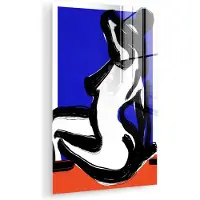 MuchoWow Glasschilderij 120x180 cm - Schilderij acrylglas - Portret - Rood - Blauw - Abstract - Vrouw - Foto op glas - Muurdecoratie woonkamer - Wanddecoratie slaapkamer - Schilderijen