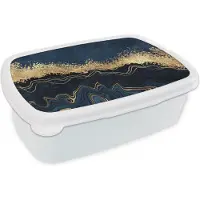 MuchoWow Broodtrommel Wit - Lunchbox - Brooddoos - Marmer - Textuur - Goud - Illustratie - 18x12x6 cm - Volwassenen