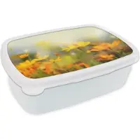 MuchoWow Broodtrommel Wit - Lunchbox - Brooddoos - Bloemen - Landschap - Geel - 18x12x6 cm - Volwassenen