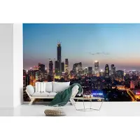 MuchoWow Behang - Fotobehang Skyline met kleurrijke lucht boven Beijing - Breedte 450 cm x hoogte 300 cm