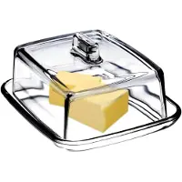 Kadax Botervloot van glas, rechthoekige boterbel, heldere boterschaal met deksel en handvat, botervat, boterglas, vaatwasmachinebestendig (transparant)