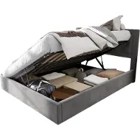 Merax Gestoffeerd Bed met Opbergruimte en Afneembare Ladebakken - Chesterfield-Stijl - 140x200cm - Grijs - Stalen Frame
