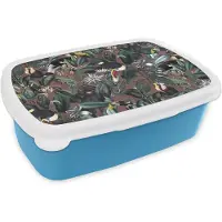 MuchoWow Broodtrommel Blauw - Lunchbox - Brooddoos - Bloemen - Toekan - Bladeren - 18x12x6 cm - Kinderen - Jongen