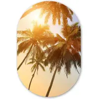 MuchoWow Muurovaal 80x120 cm - Ovale wanddecoratie Palmboom - Zon - Zomer - Tropical - Ovalen schilderij - Muurdecoratie woonkamer - Kamer decoratie - Schilderijen - Wandcirkel