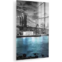 MuchoWow Glasschilderij 20x30 cm - Schilderij acrylglas - New York - Skyline - Stad - Blauw - Foto op glas - Muurdecoratie woonkamer - Wanddecoratie slaapkamer - Schilderijen