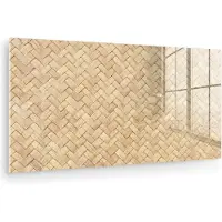MuchoWow Glasschilderij 80x40 cm - Schilderij acrylglas - Patroon - Beige - Rotan print - Foto op glas - Muurdecoratie woonkamer - Wanddecoratie slaapkamer - Schilderijen