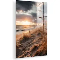 MuchoWow Glasschilderij 120x180 cm - Schilderij acrylglas - Strand - Duinen - Zee - Zand - Helmgras - Foto op glas - Muurdecoratie woonkamer - Wanddecoratie slaapkamer - Schilderijen