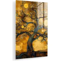 MuchoWow Glasschilderij 120x180 cm - Schilderij acrylglas - Boom - Levensboom - Abstract - Goud - Foto op glas - Muurdecoratie woonkamer - Wanddecoratie slaapkamer - Schilderijen