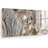 MuchoWow Glasschilderij 80x40 cm - Schilderij acrylglas - Abstract - Marmer - Wit - Bruin - Marmerlook - Foto op glas - Muurdecoratie woonkamer - Wanddecoratie slaapkamer - Schilderijen