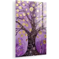 MuchoWow Glasschilderij 80x120 cm - Schilderij acrylglas - Levensboom - Boom - Paars - Goud - Modern - Foto op glas - Muurdecoratie woonkamer - Wanddecoratie slaapkamer - Schilderijen