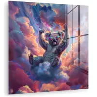 MuchoWow Glasschilderij 90x90 cm - Schilderij acrylglas - Koala - Dier - Zonnebril - Wolken - Foto op glas - Muurdecoratie woonkamer - Wanddecoratie slaapkamer - Schilderijen