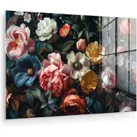 MuchoWow Glasschilderij 90x60 cm - Schilderij acrylglas - Vintage - Kleurrijk - Bloemen - Modern - Foto op glas - Muurdecoratie woonkamer - Wanddecoratie slaapkamer - Schilderijen