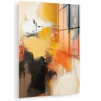 MuchoWow Glasschilderij 120x160 cm - Schilderij acrylglas - Abstract - Modern - Verflook - Herfst kleuren - Oranje - Foto op glas - Muurdecoratie woonkamer - Wanddecoratie slaapkamer - Schilderijen