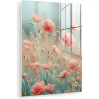 MuchoWow Glasschilderij 120x160 cm - Schilderij acrylglas - Bloemen - Natuur - Klaprozen - Bloemenveld - Foto op glas - Muurdecoratie woonkamer - Wanddecoratie slaapkamer - Schilderijen