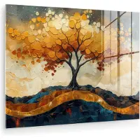 MuchoWow Glasschilderij 160x120 cm - Schilderij acrylglas - Boom - Natuur - Goud - Modern - Foto op glas - Muurdecoratie woonkamer - Wanddecoratie slaapkamer - Schilderijen