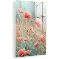 MuchoWow Glasschilderij 120x180 cm - Schilderij acrylglas - Bloemen - Natuur - Klaprozen - Bloemenveld - Foto op glas - Muurdecoratie woonkamer - Wanddecoratie slaapkamer - Schilderijen