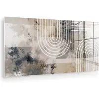 MuchoWow Glasschilderij 120x60 cm - Schilderij acrylglas - Abstract - Kunst - Lijnen - Wit - Blauw - Beige - Foto op glas - Muurdecoratie woonkamer - Wanddecoratie slaapkamer - Schilderijen