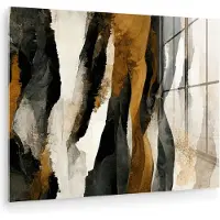 MuchoWow Glasschilderij 80x60 cm - Schilderij acrylglas - Kunst - Landschap - Bergen - Zwart - Wit - Beige - Foto op glas - Muurdecoratie woonkamer - Wanddecoratie slaapkamer - Schilderijen